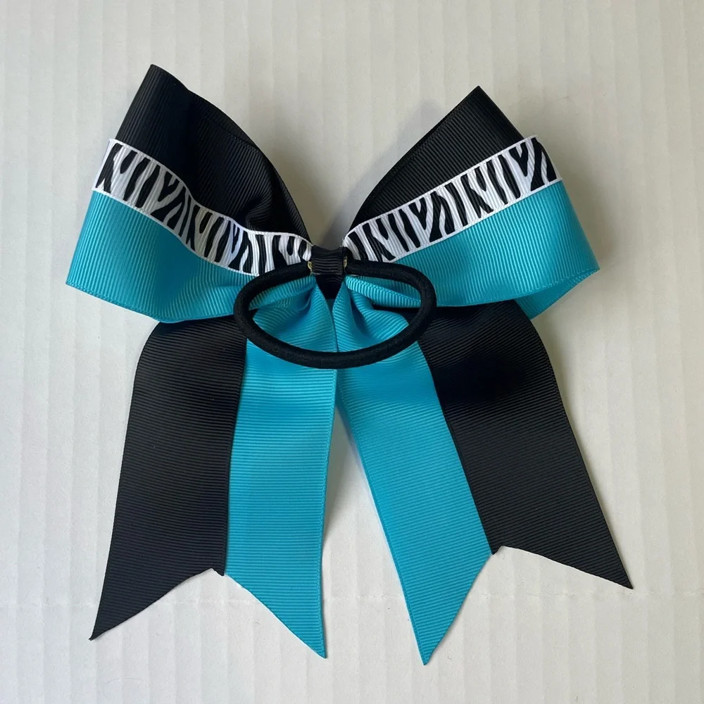 5 Piece 7 inch Zebra Animal Print Pony Tail Cheer Bows